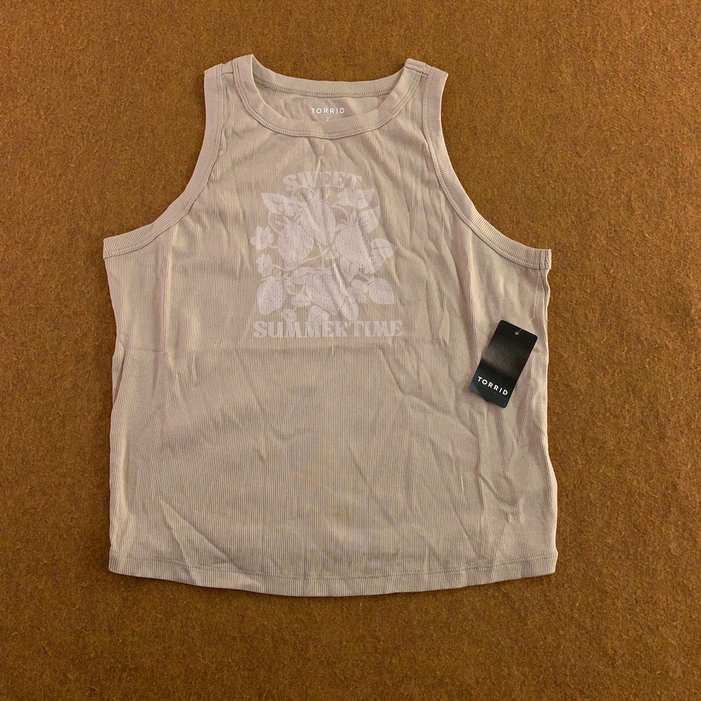Torrid Womens 2X Tea Stain Sweet Summertime Ribbed Crop Tank Top NWT